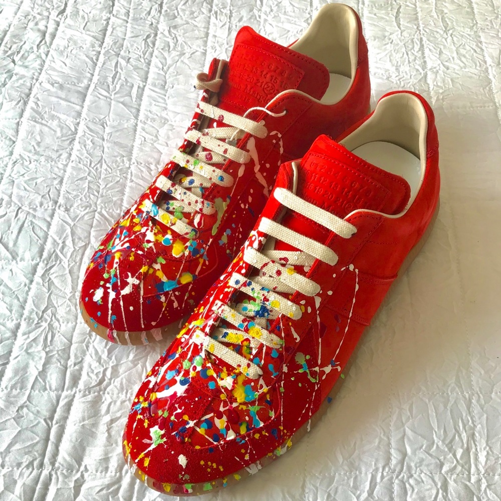 Maison Margiela Red Paint Splatter Sneakers